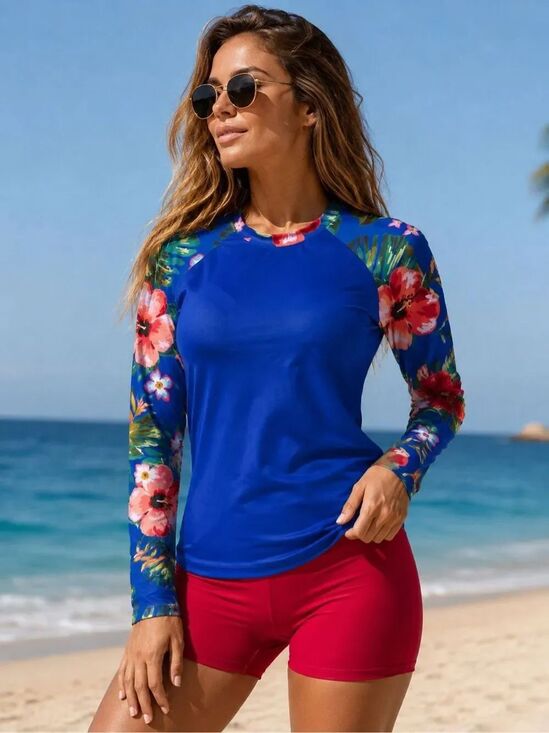 Italian Luxury Boutique Other - Womens Floral Rash Guard Swim Top Built In Bra Beach Surf Plus 2XL